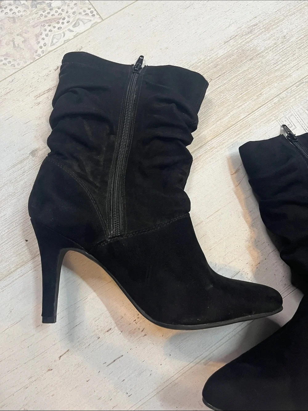 A.n.a Black Suede Slouch Heeled Boots Size 9.5